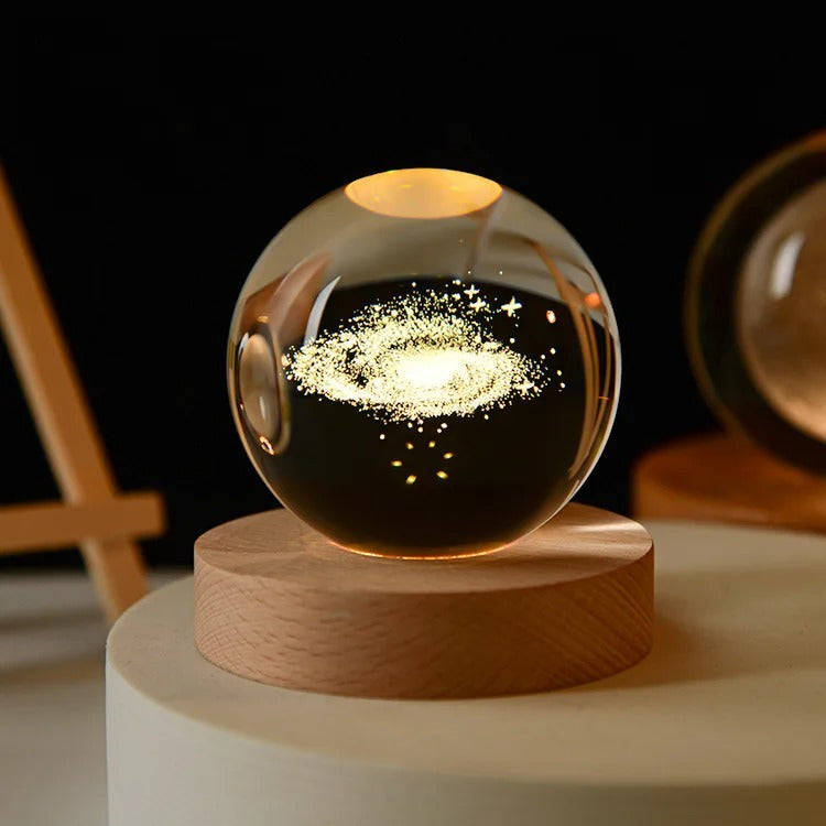 3D Galaxy Crystal Ball Night Light – Astronaut, Moon & Planet Glow Lamp